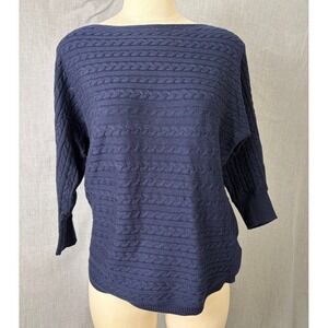 Market & Spruce Navy Cable Knit Dolman Sweater Small Cashmere Blend Boat Neck